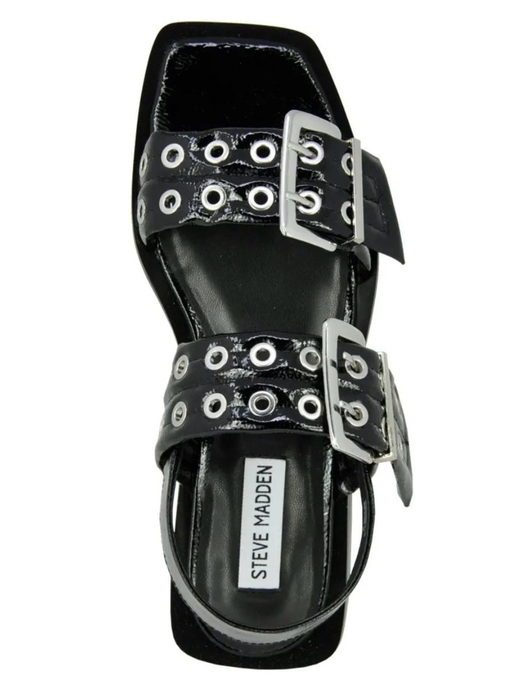 Steve Madden Black Patent Double Grommet Buckle Sandal
